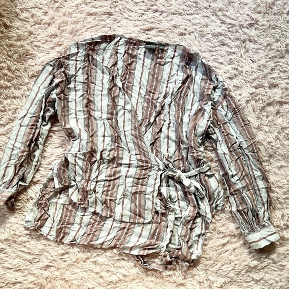 Whimsical Beachy Hamptons Coastal Quiet Luxury Wrap Top Womens L Old Money Boho